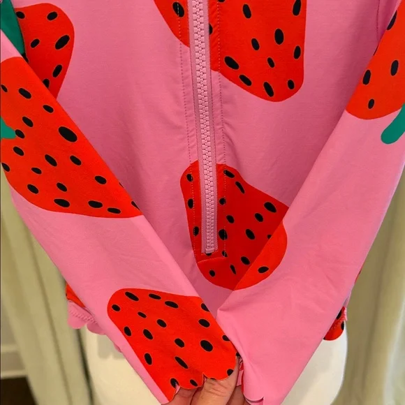Stella McCartney Kids - Pink Strawberry Print Long Sleeve Swimsuit - Size: 6Y - Picture 4 of 10